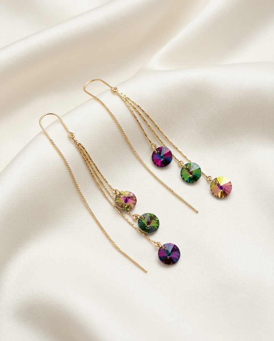 18K Gold Plated Prism Cascade Tiered Crystal Threader Earrings