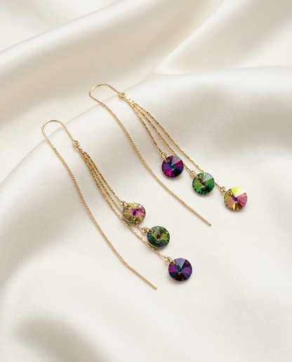 18K Gold Plated Prism Cascade Tiered Crystal Threader Earrings