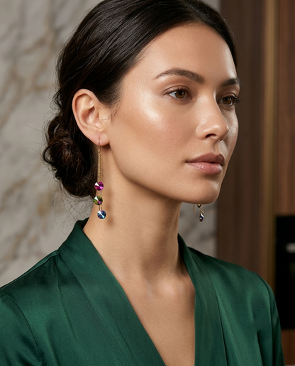 18K Gold Plated Prism Cascade Tiered Crystal Threader Earrings