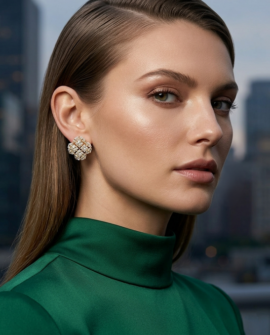 18K Gold Plated Radiant Crystal Cluster Studs