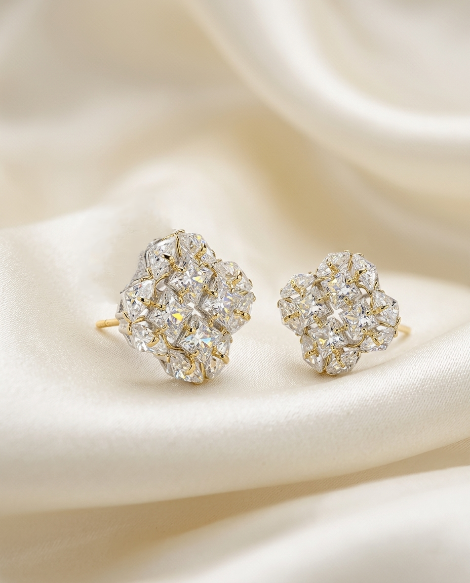 18K Gold Plated Radiant Crystal Cluster Studs