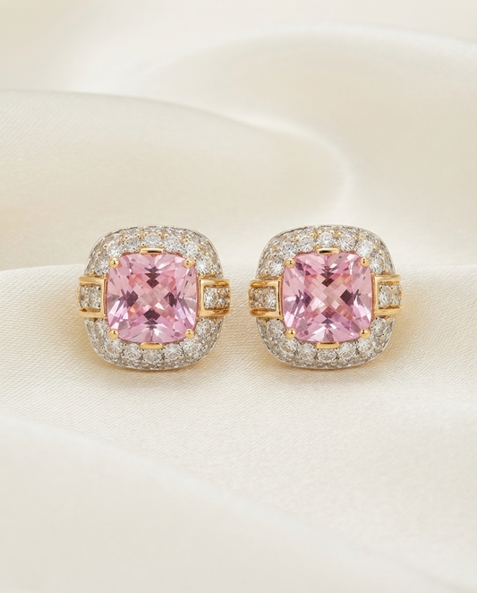 18K Gold Plated Radiant Cushion-Cut Pink Crystal Studs