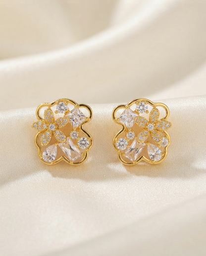 18K Gold Plated Radiant Floral Crystal Stud Earrings