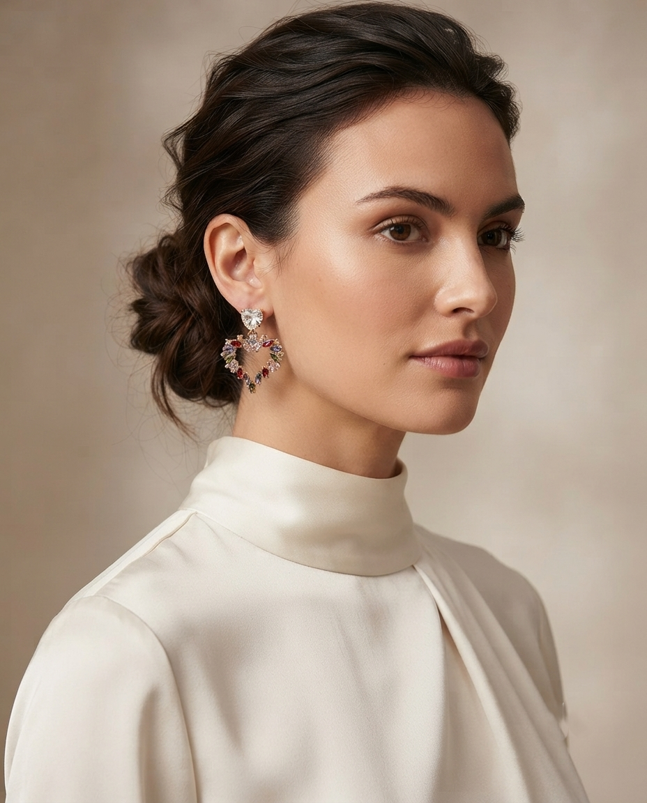 18K Gold Plated Radiant Multi-Color Heart Drop Earrings