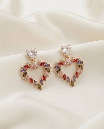 18K Gold Plated Radiant Multi-Color Heart Drop Earrings