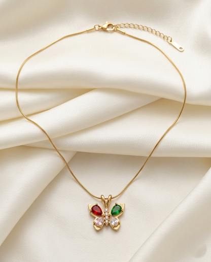 18K Gold Plated Radiant Multi-Gemstone Butterfly Necklace