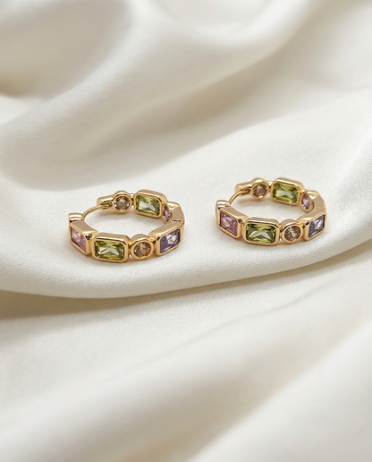18K Gold Plated Radiant Multi-Gemstone Hoop Earrings