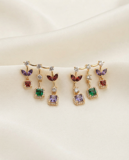 18K Gold Plated Radiant Multi-Gemstone Mirrored Drop Earrings