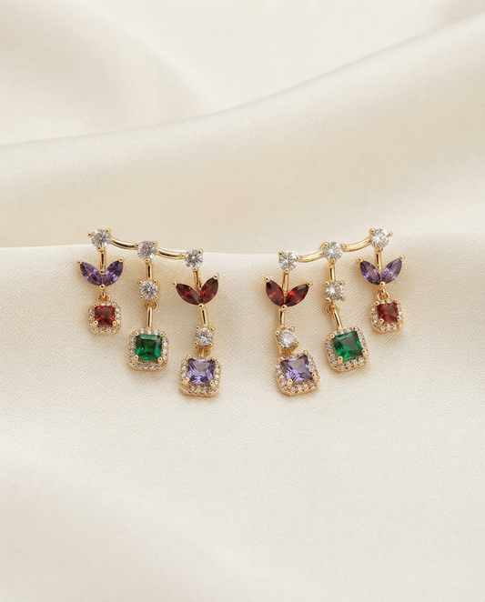 18K Gold Plated Radiant Multi-Gemstone Mirrored Drop Earrings