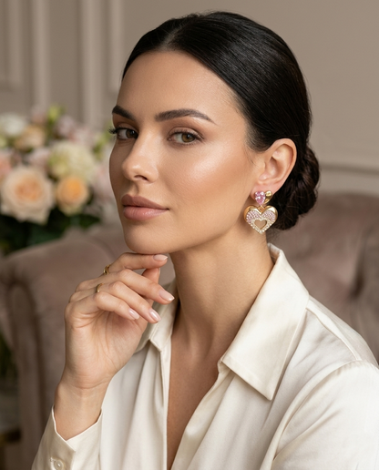 18K Gold Plated Radiant Pink Ombré Heart Drop Earrings
