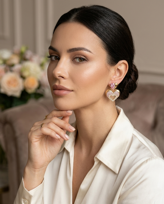 18K Gold Plated Radiant Pink Ombré Heart Drop Earrings