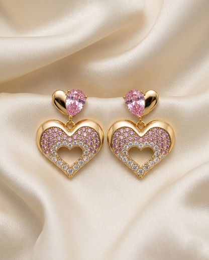 18K Gold Plated Radiant Pink Ombré Heart Drop Earrings