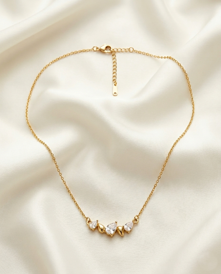 18K Gold Plated Radiant Teardrop Cluster Necklace