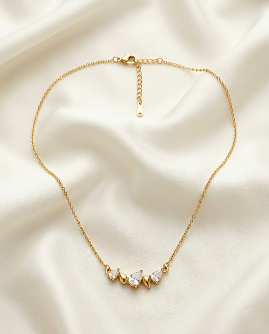 18K Gold Plated Radiant Teardrop Cluster Necklace