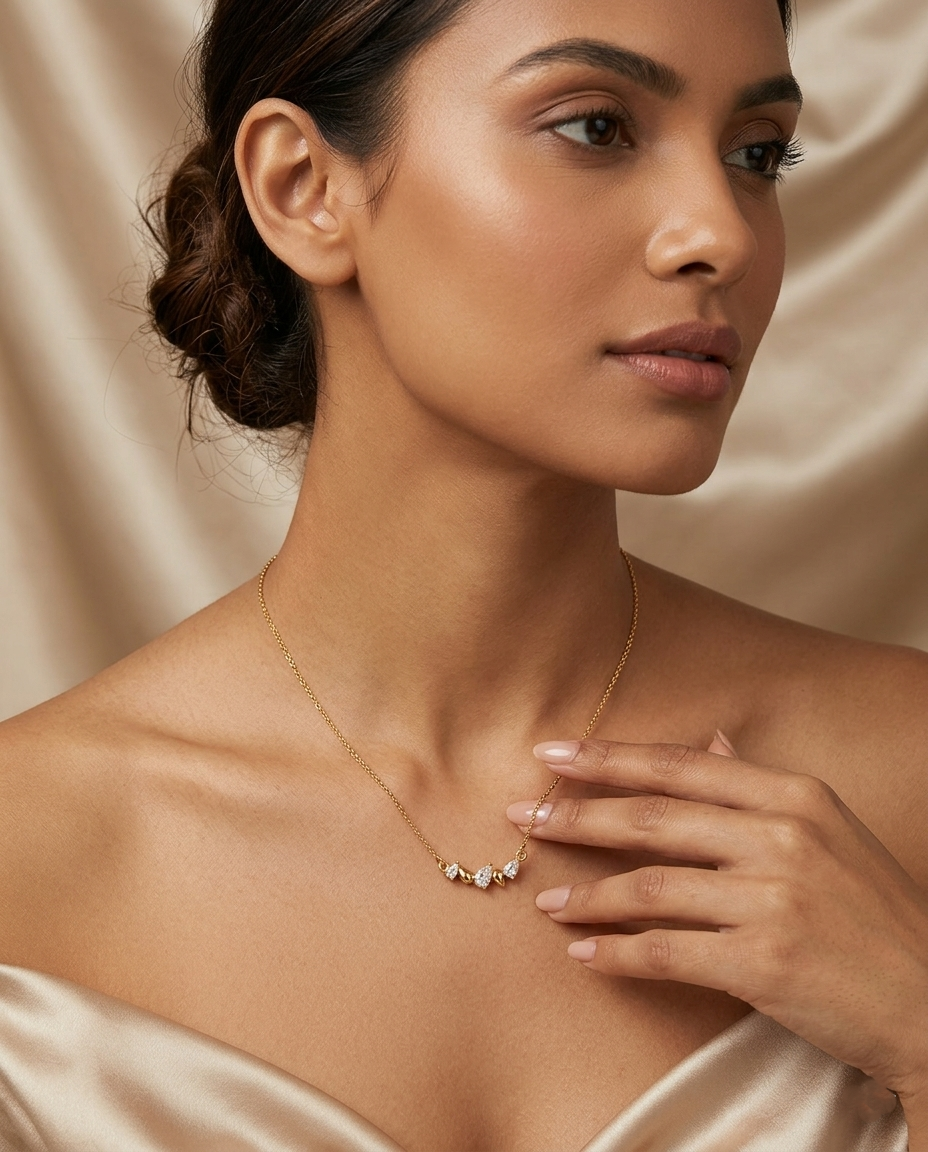 18K Gold Plated Radiant Teardrop Cluster Necklace