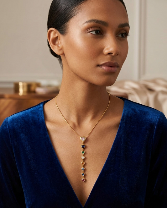 18K Gold Plated Rainbow Heart Lariat Necklace