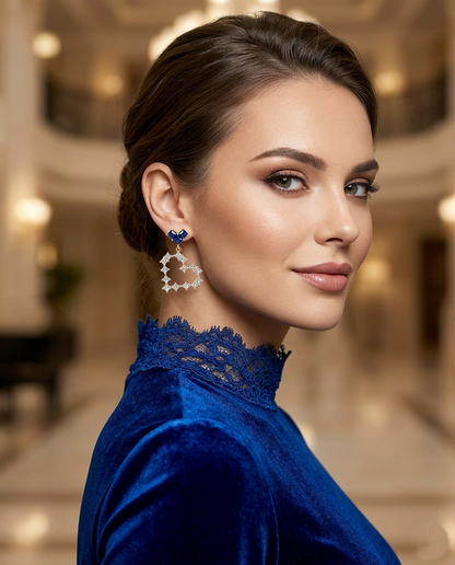 18K Gold Plated Sapphire Devotion Mirrored Heart Drop Earrings