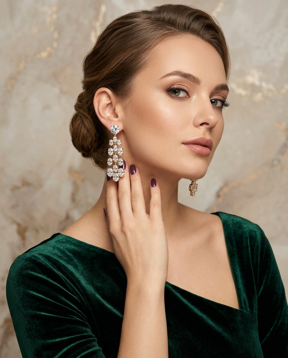 18K Gold Plated Sparkling Crystal Chandelier Drop Earrings