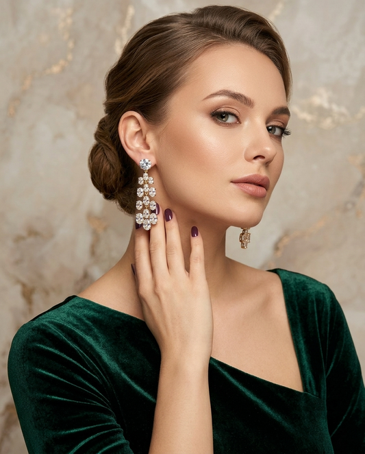 18K Gold Plated Sparkling Crystal Chandelier Drop Earrings