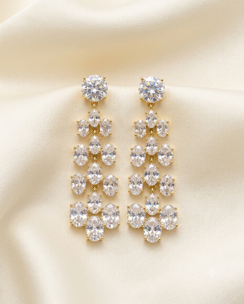 18K Gold Plated Sparkling Crystal Chandelier Drop Earrings