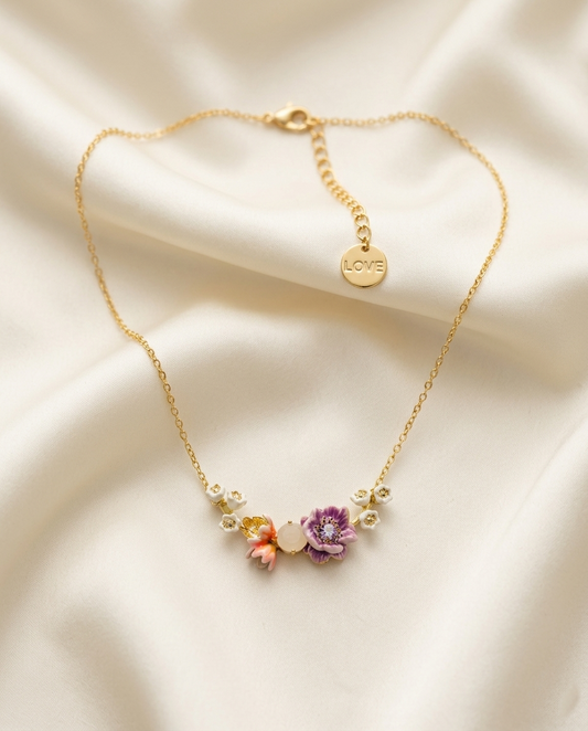 18K Gold Plated Spring Blossom Enamel Necklace