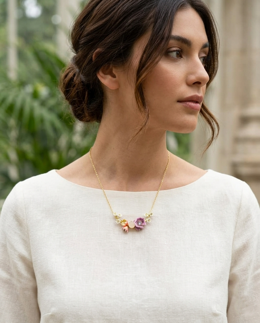 18K Gold Plated Spring Blossom Enamel Necklace