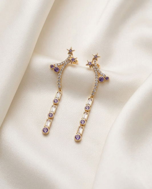 18K Gold Plated Starlight Cascade Amethyst Dangle Earrings