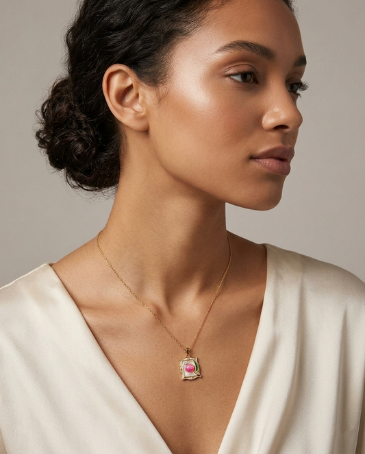 18K Gold Plated Vintage-Inspired Enamel Portrait Pendant Necklace