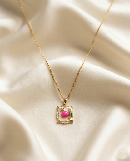 18K Gold Plated Vintage-Inspired Enamel Portrait Pendant Necklace