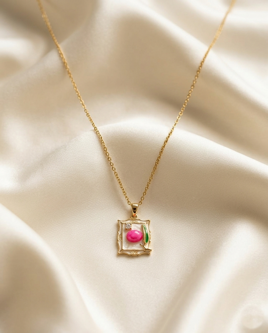 18K Gold Plated Vintage-Inspired Enamel Portrait Pendant Necklace