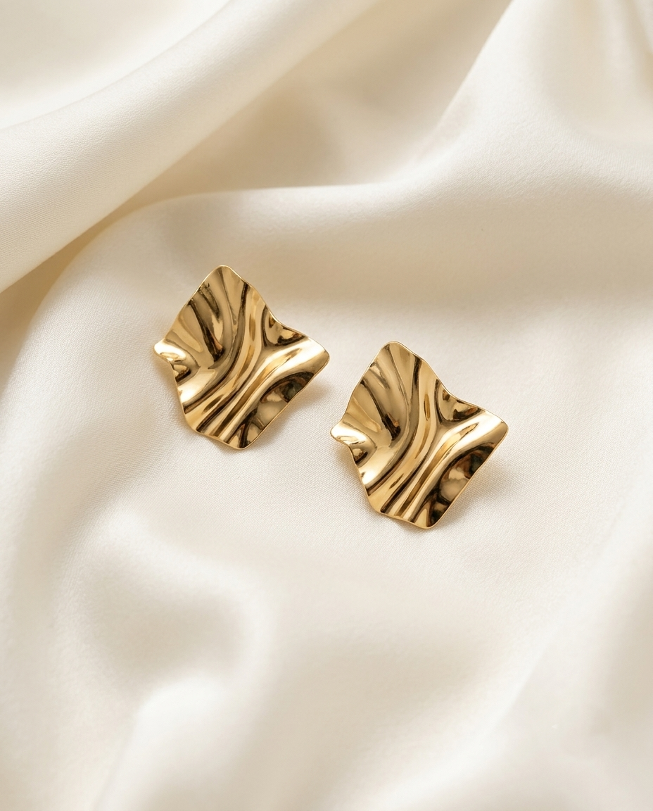 18K Gold Plated Wavy Texture Studs