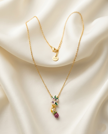 18K Gold Plated Whimsical Floral & Berry Charm Necklace