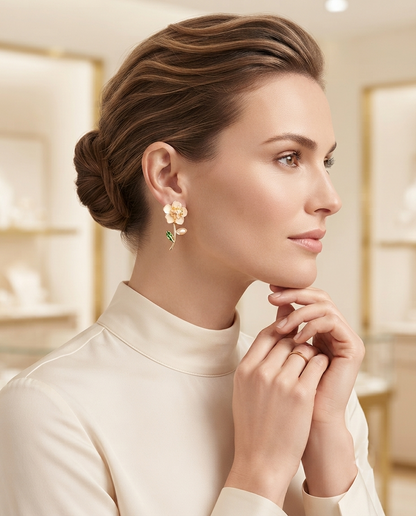 18K Gold Plated Whimsical Garden Asymmetric Stud Earrings