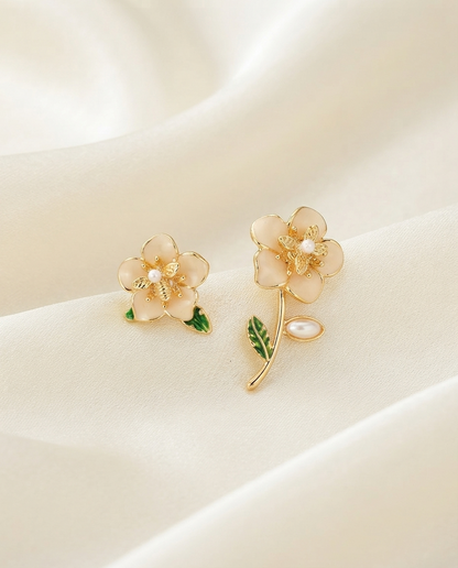 18K Gold Plated Whimsical Garden Asymmetric Stud Earrings