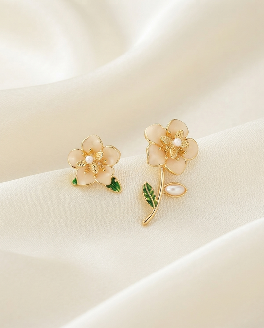 18K Gold Plated Whimsical Garden Asymmetric Stud Earrings