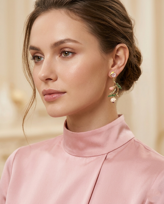 18K Gold Plated Whimsical Garden Mirrored Drop Earrings