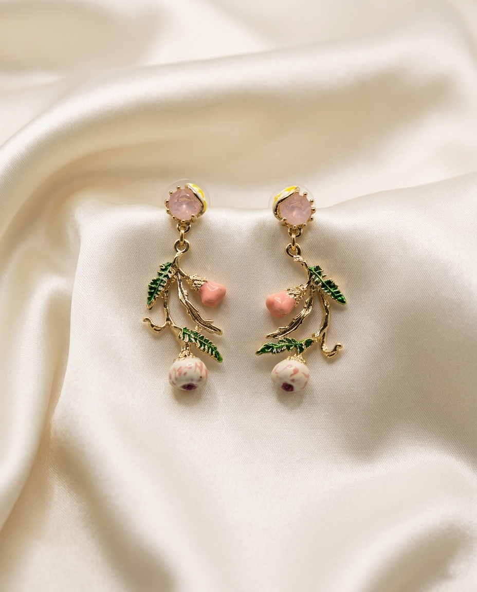 18K Gold Plated Whimsical Garden Mirrored Drop Earrings