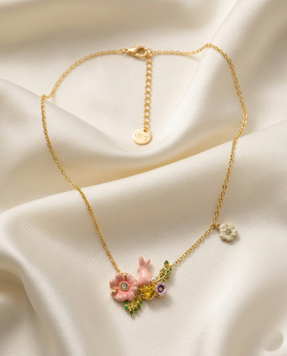 18K Gold plated Enchanted Garden Bunny & Floral  Necklace