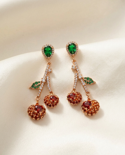 18K Gold Plated Crystal Cherry Drop Earrings