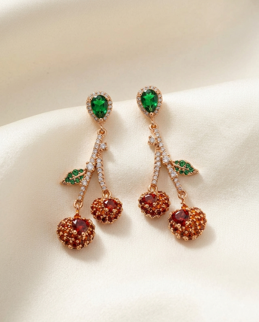 18K Gold Plated Crystal Cherry Drop Earrings