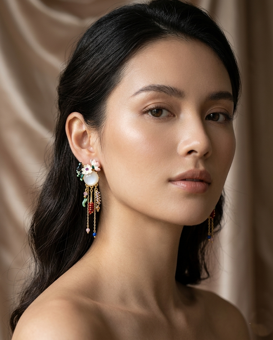 18K gold Plated Enchanted Garden Mirrored Drop Earrings