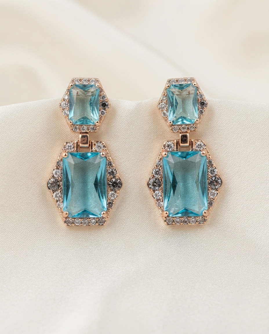 18K gold Plated Hexagonal Azure Statement Earrings