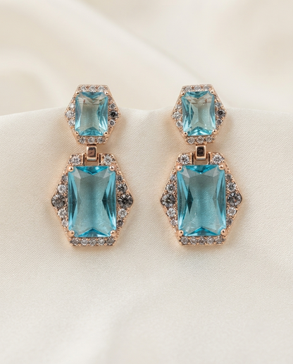 18K gold Plated Hexagonal Azure Statement Earrings