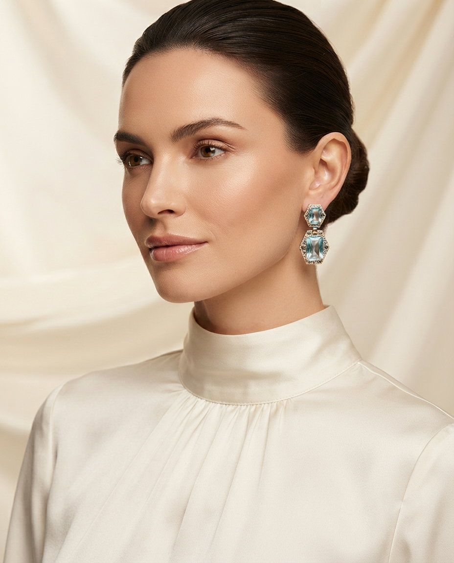 18K gold Plated Hexagonal Azure Statement Earrings