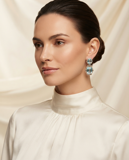 18K gold Plated Hexagonal Azure Statement Earrings