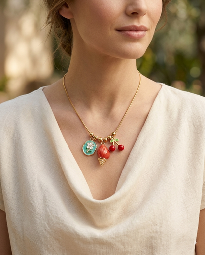 18K gold Plated Summer Orchard Charm Necklace
