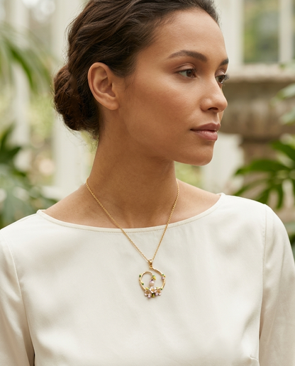 18K gold Plated Whimsical Garden Floral Enamel Necklace