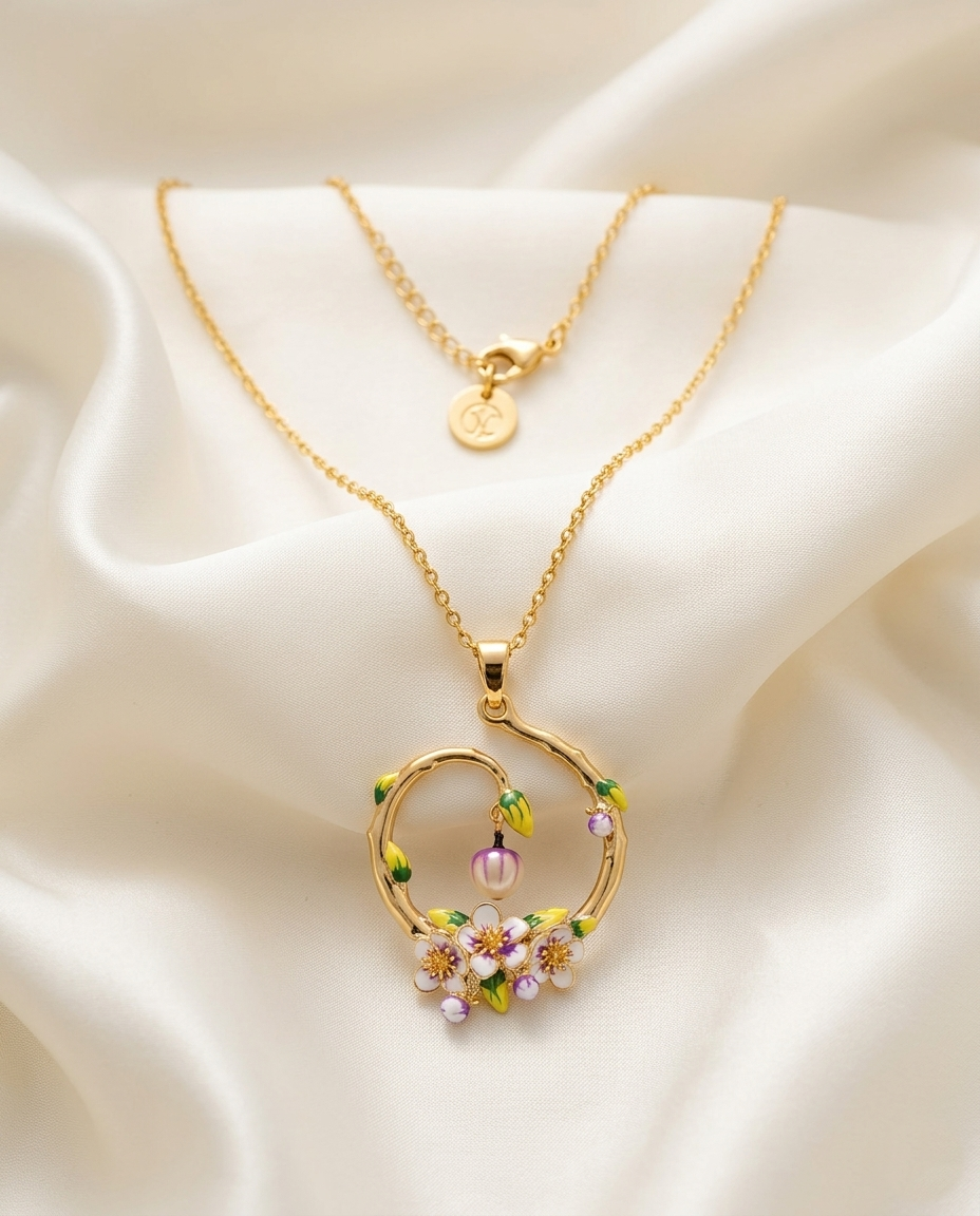 18K gold Plated Whimsical Garden Floral Enamel Necklace