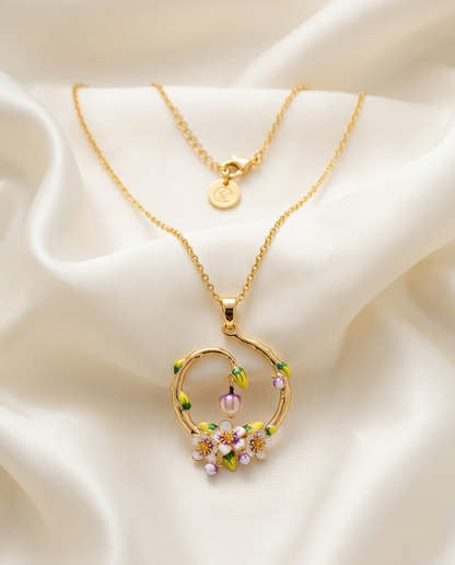 18K gold Plated Whimsical Garden Floral Enamel Necklace