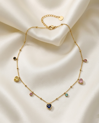 Celestial Hearts 18K Gold Plated Multi-Color Charm Necklace